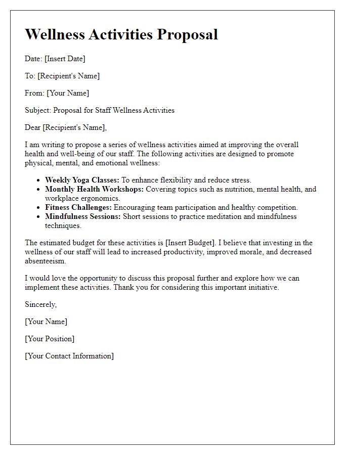 Letter template of wellness activities proposal for staff