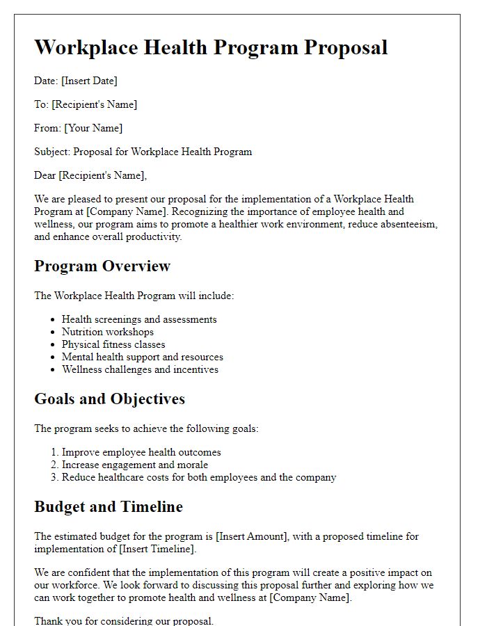 Letter template of workplace health program proposal