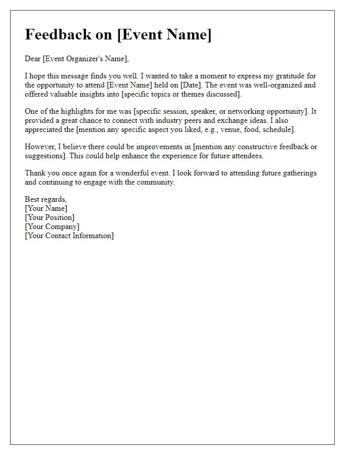 Letter template of feedback after attending a business event