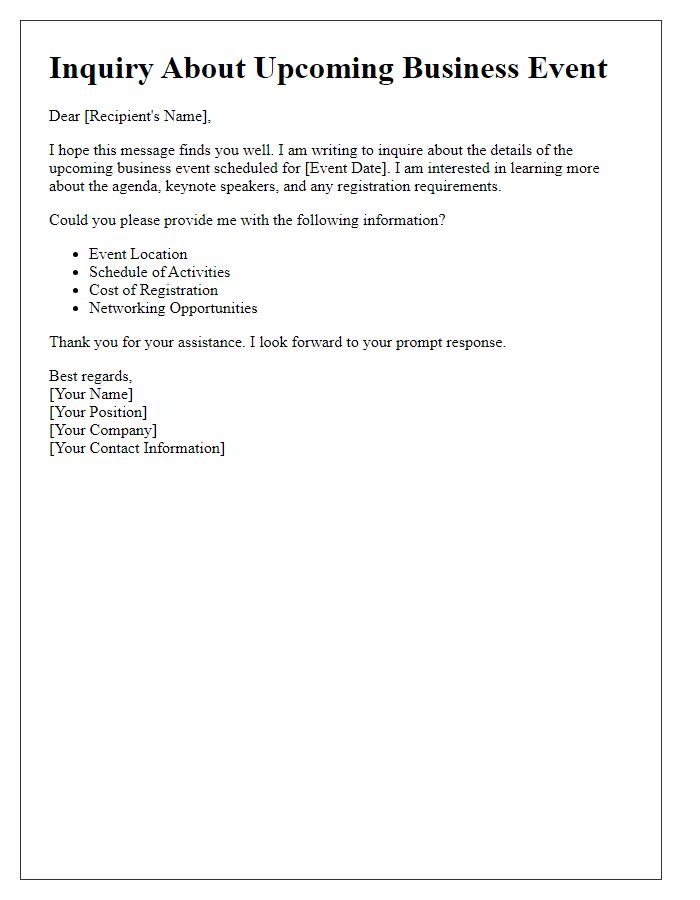 Letter template of inquiry about business event details