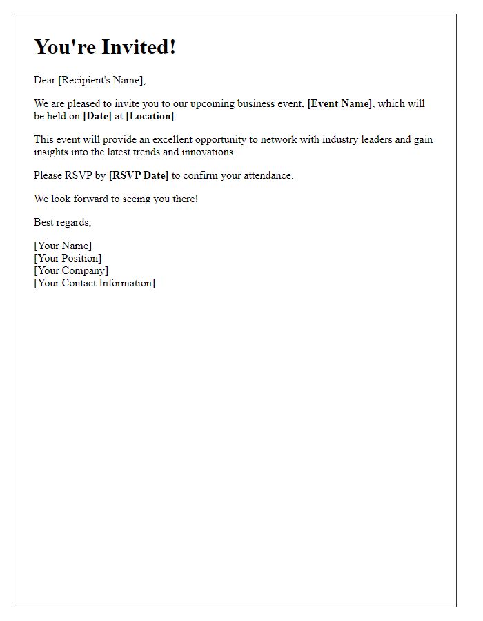 Letter template of invitation to a business event