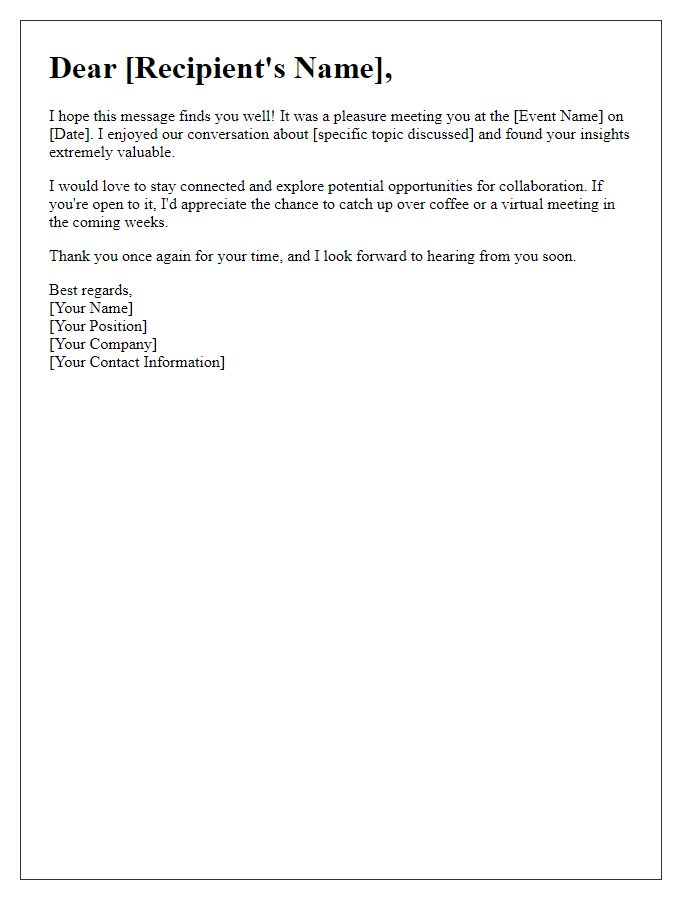 Letter template of networking follow-up after a business event