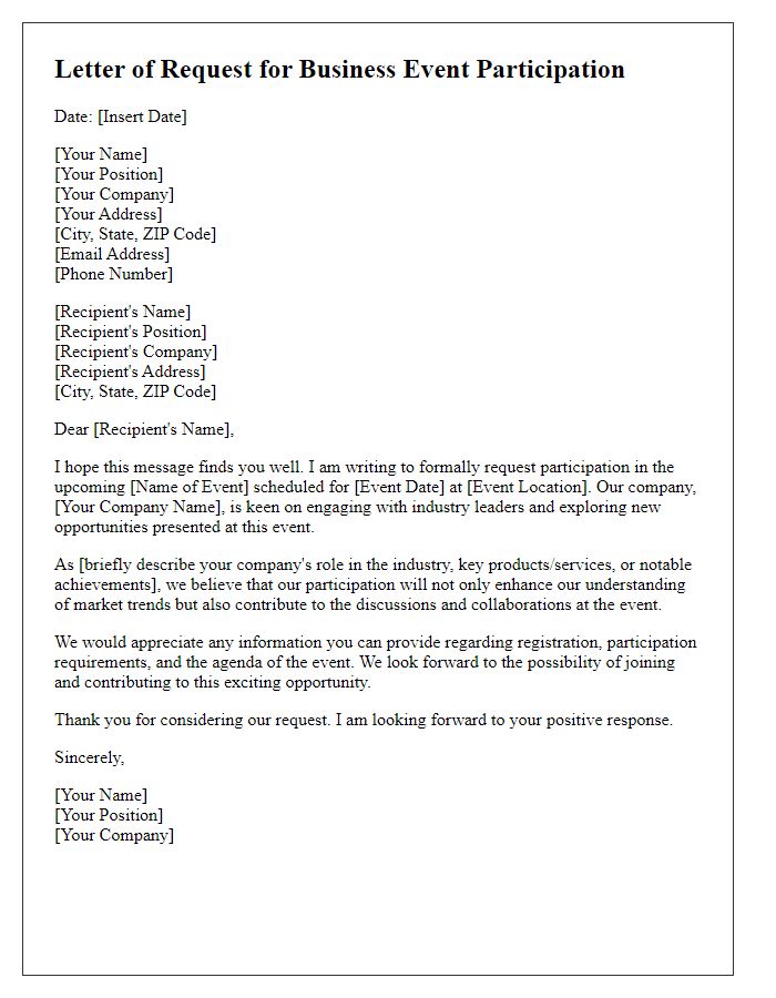 Letter template of request for business event participation