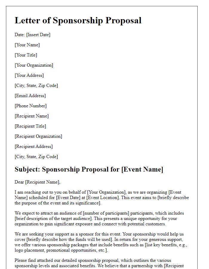 Letter template of sponsorship proposal for a business event