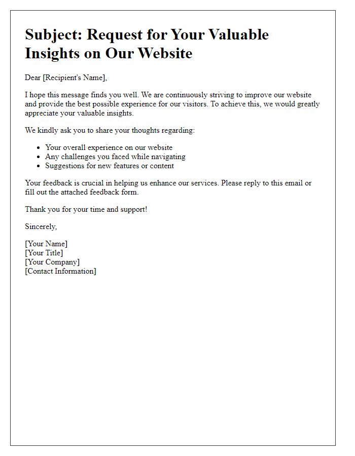 Letter template of request for visitor insights on our website.