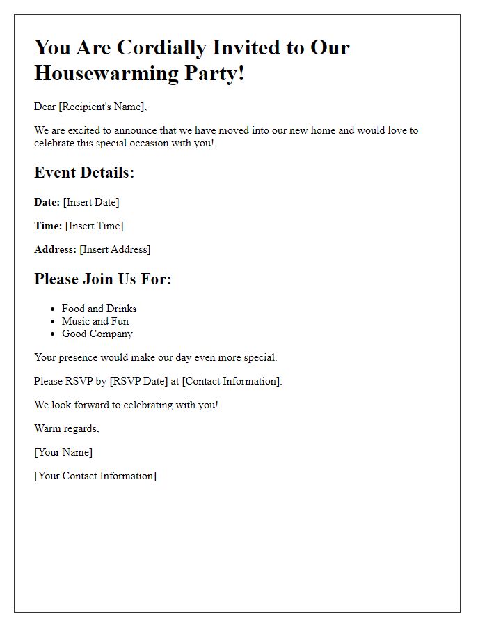 Letter template of formal housewarming event invitation