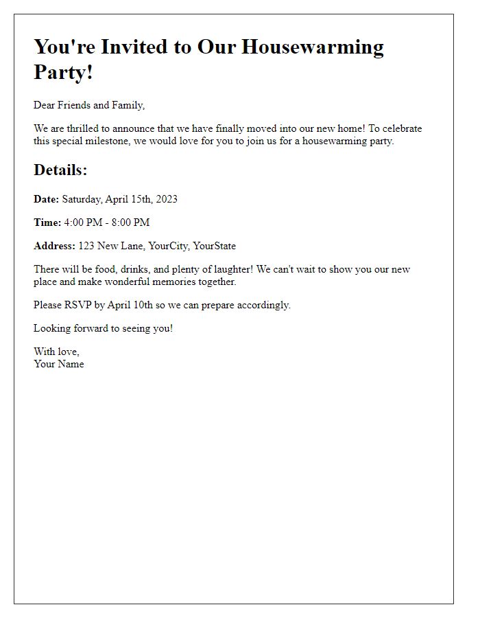 Letter template of housewarming invitation for friends and family