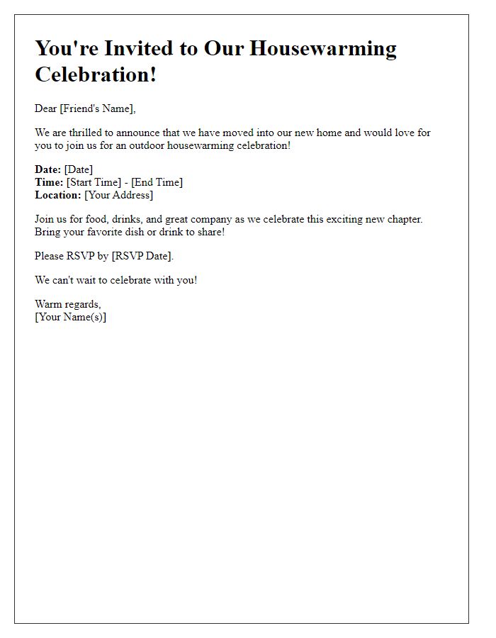 Letter template of outdoor housewarming celebration invite