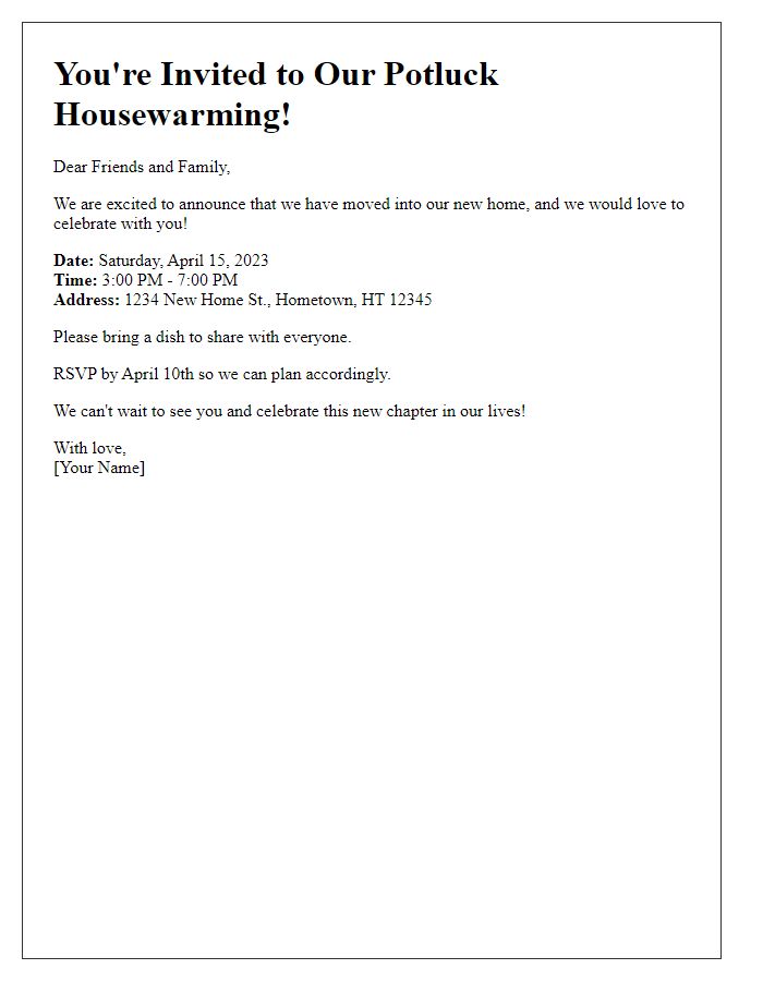 Letter template of potluck housewarming invitation