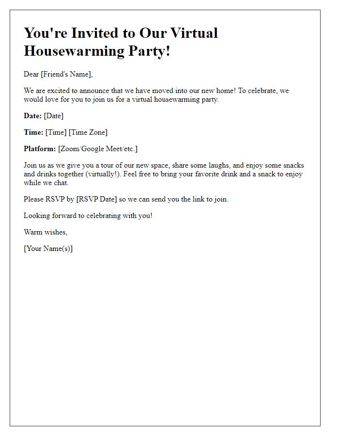 Letter template of virtual housewarming party invite