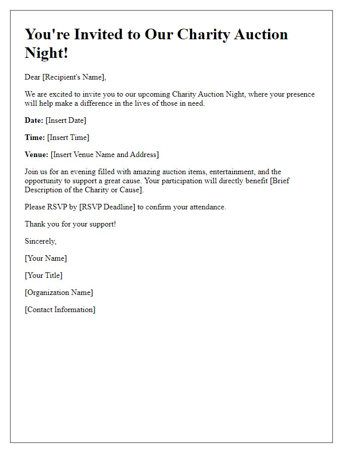 Letter template of an invitation to a charity auction night.