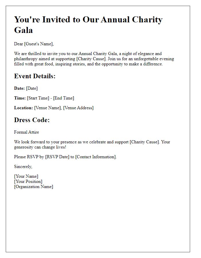 Letter template of an invitation to a charity gala event.