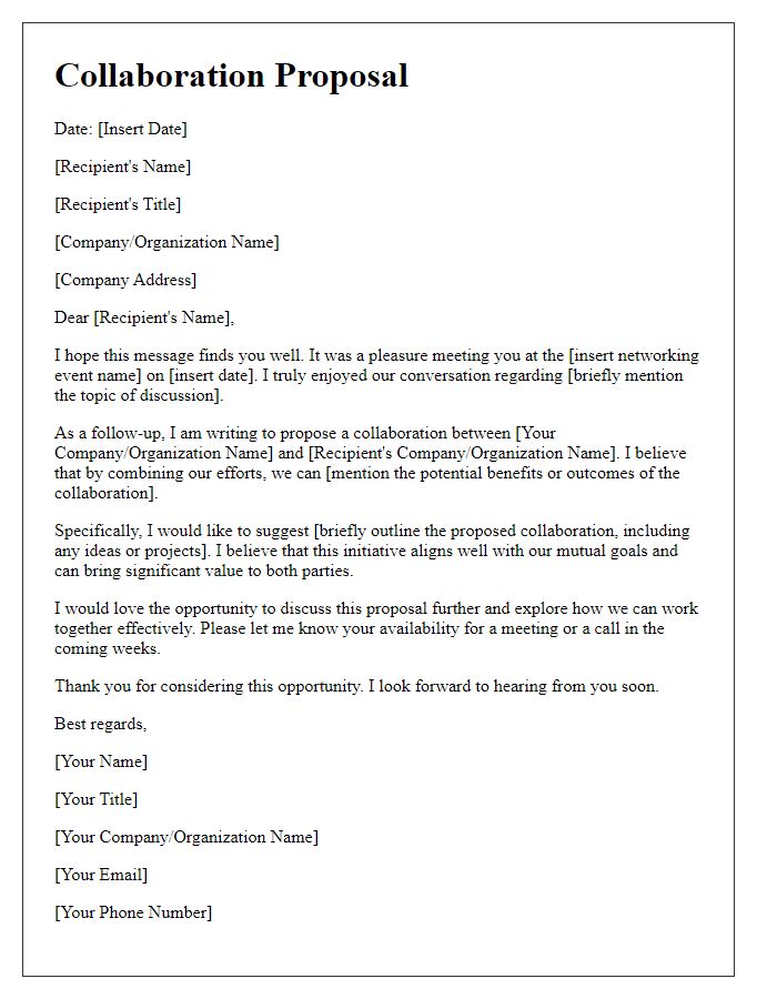 Letter template of collaboration proposal stemming from networking event