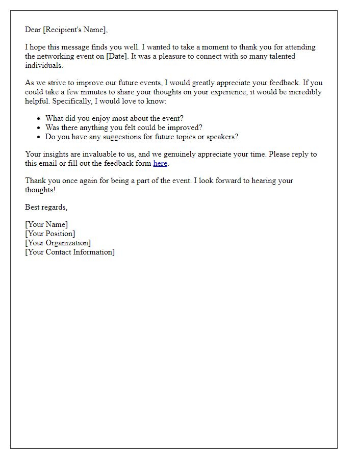 Letter template of feedback request post-networking event