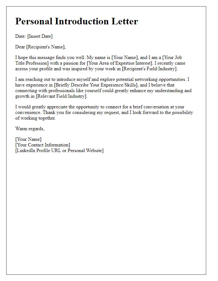 Letter template of personal introduction for networking opportunities