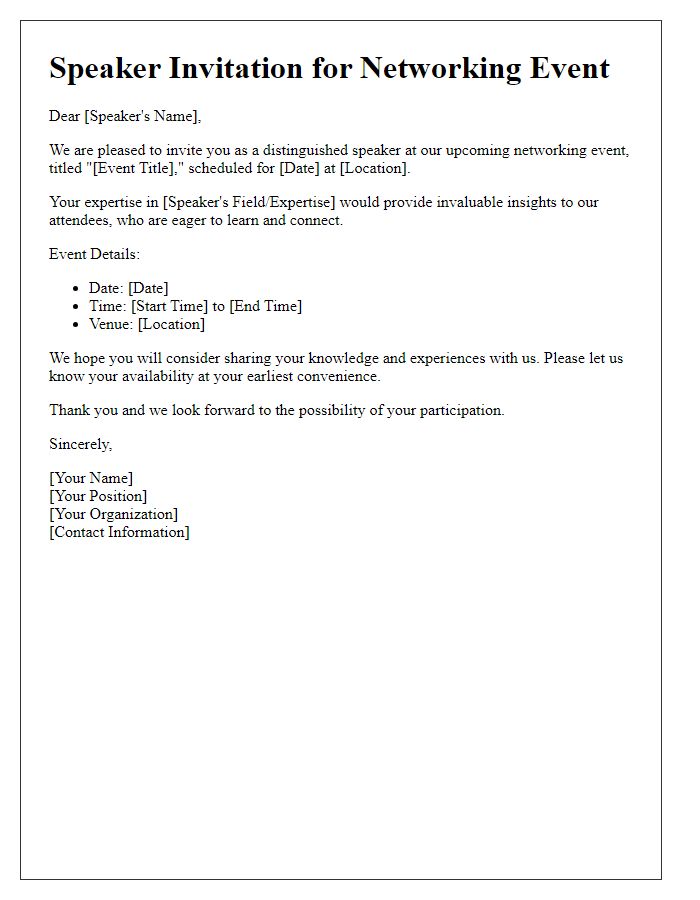 Letter template of speaker invitation for a networking event