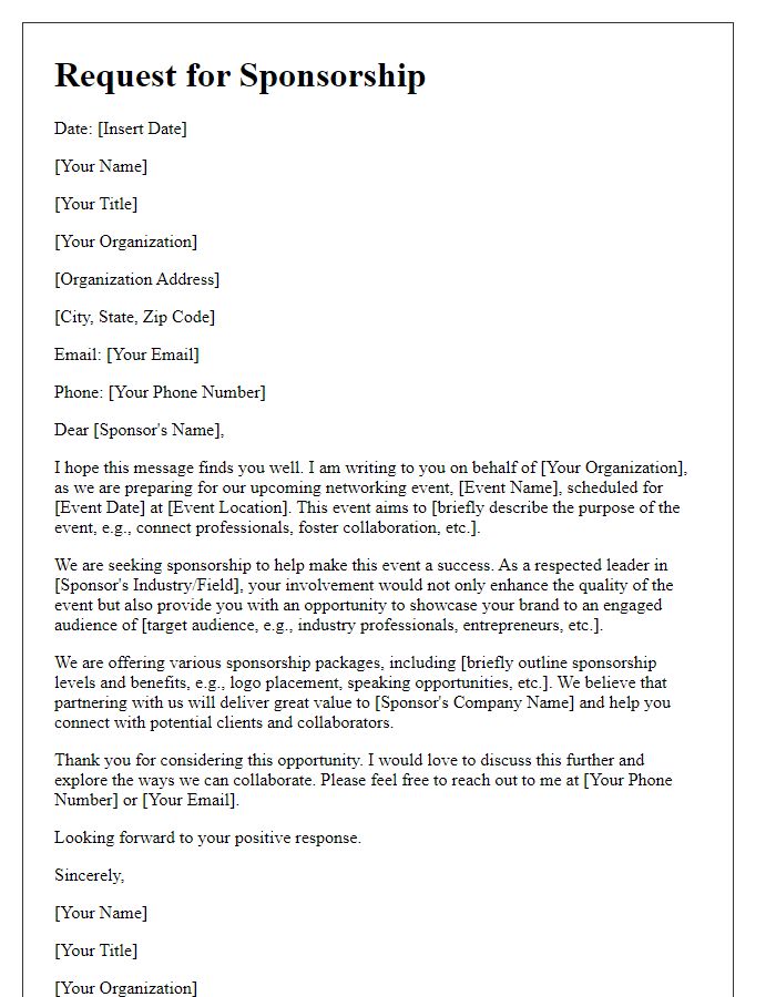 Letter template of sponsorship request for a networking event