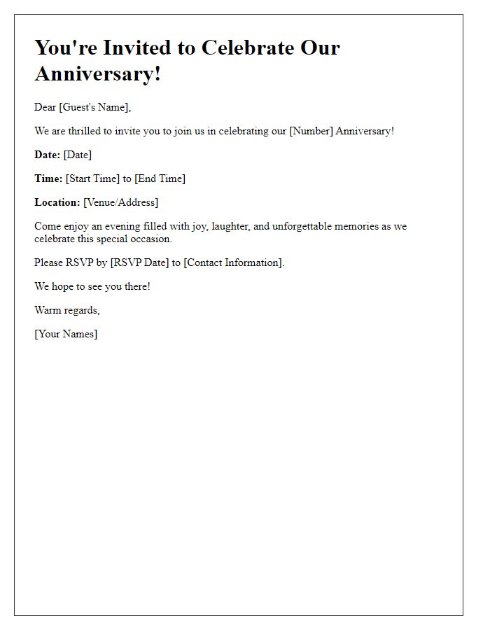 Letter template of anniversary festivity invite