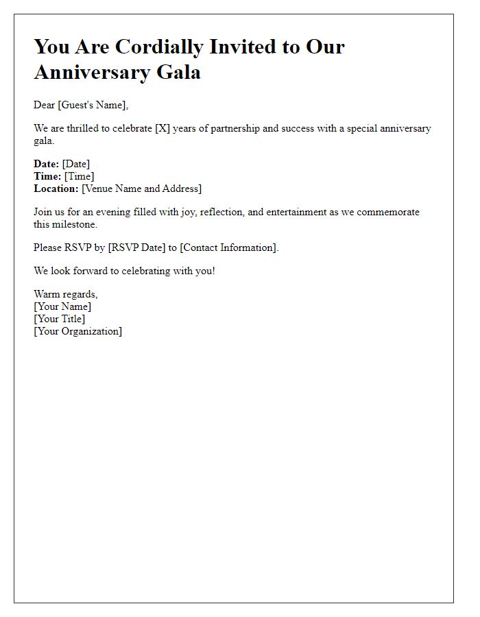 Letter template of anniversary gala invite