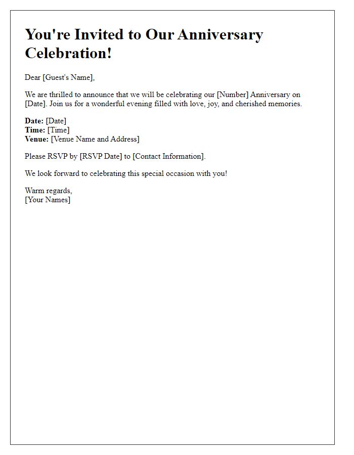 Letter template of anniversary reception notice