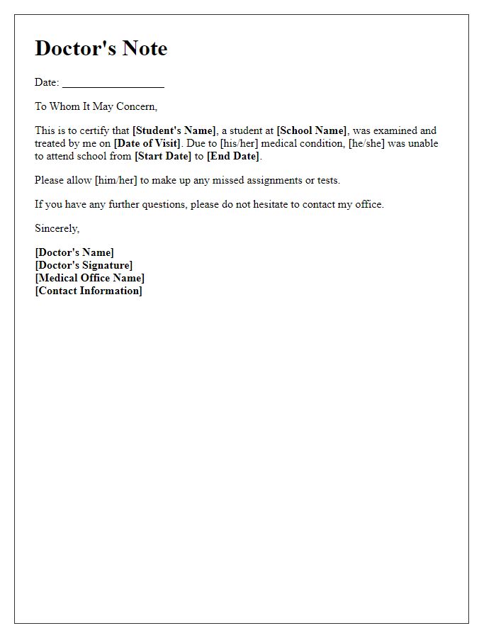 Letter template of doctor's notes for student absence.