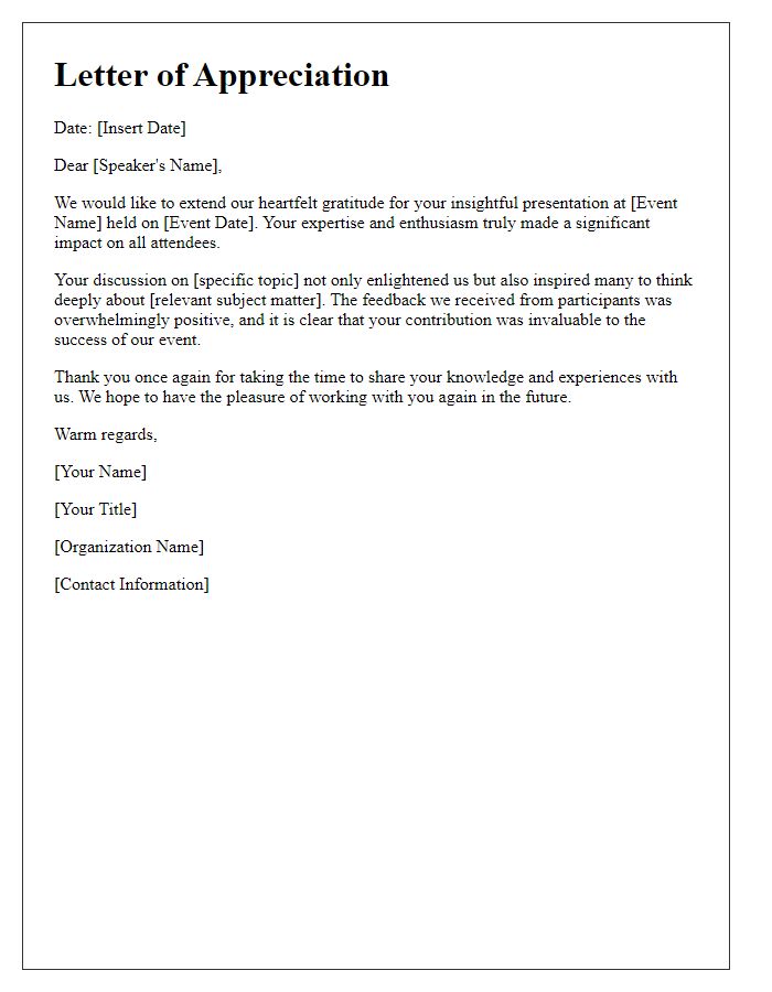 Letter template of appreciation for guest speaker's contribution