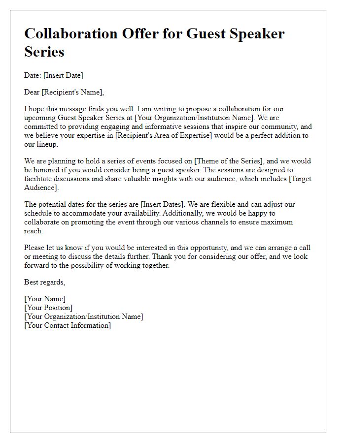 Letter template of collaboration offer for guest speaker series