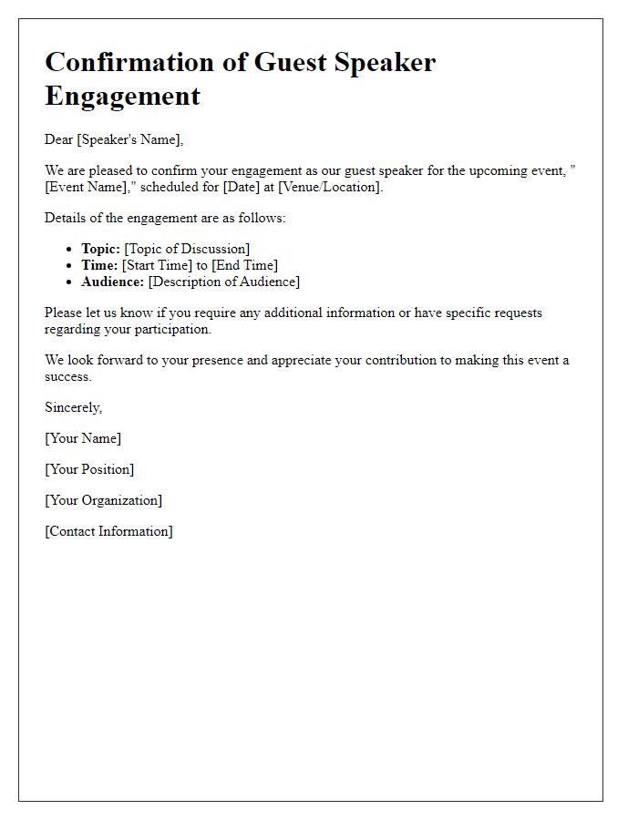 Letter template of confirmation for guest speaker engagement