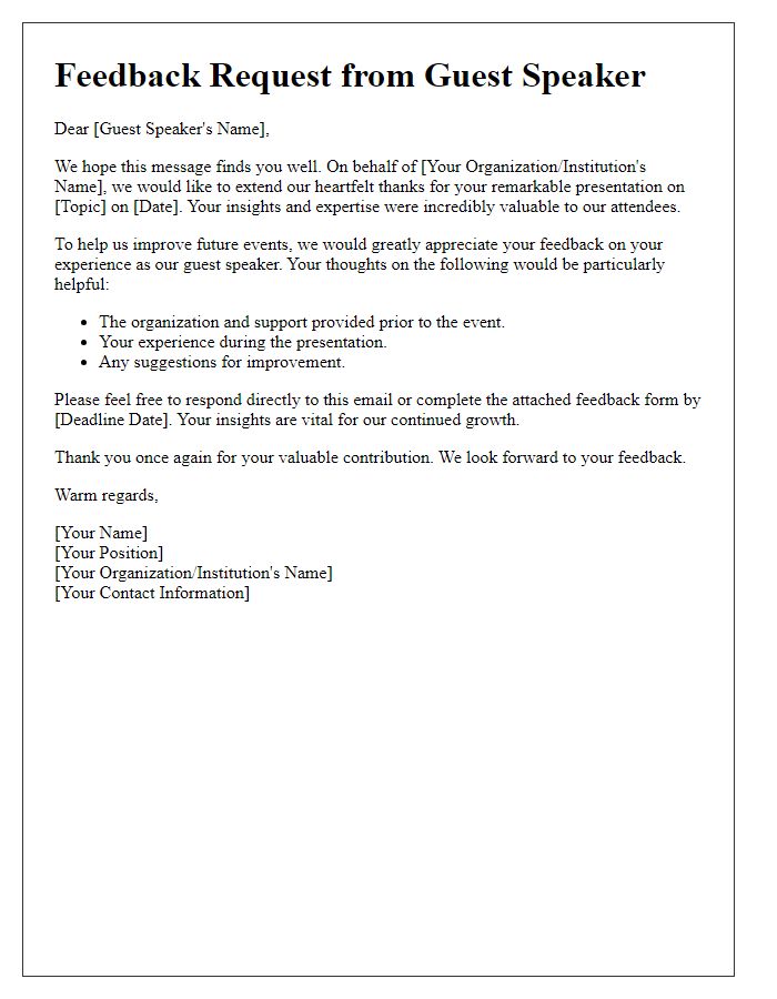 Letter template of feedback request from guest speaker