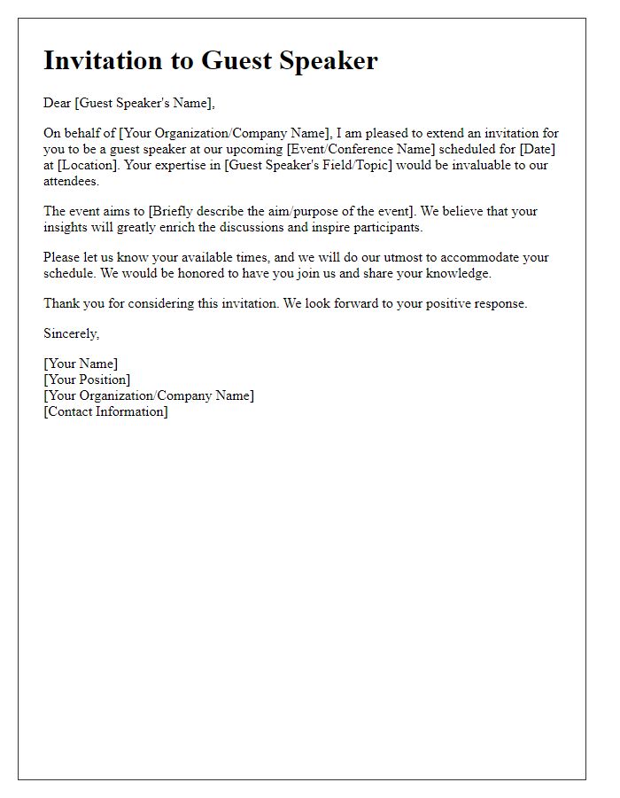 Letter template of invitation for esteemed guest speaker participation