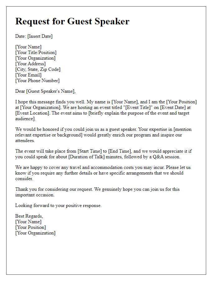 Letter template of request for guest speaker at our upcoming event