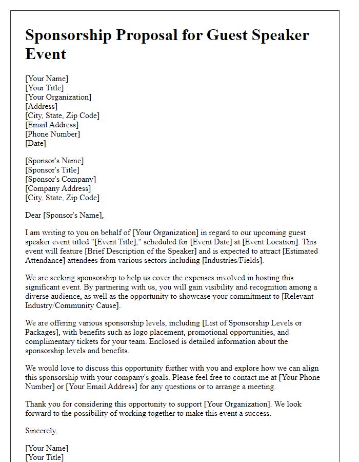 Letter template of sponsorship proposal for guest speaker event