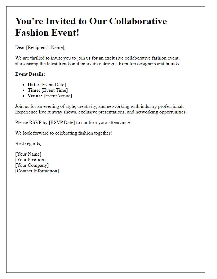 Letter template of collaborative fashion event invitation