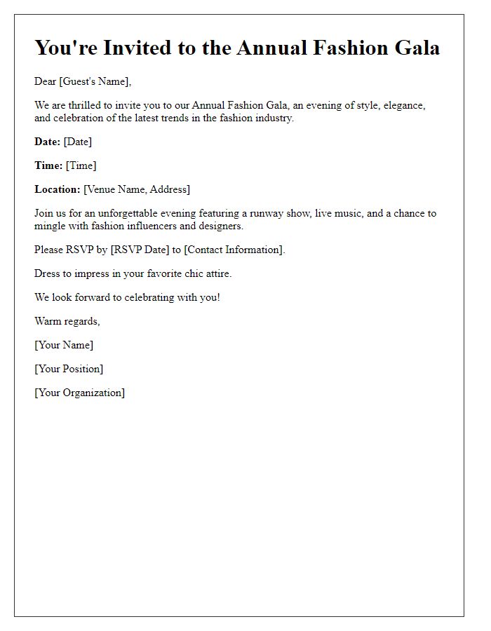 Letter template of fashion gala invitation