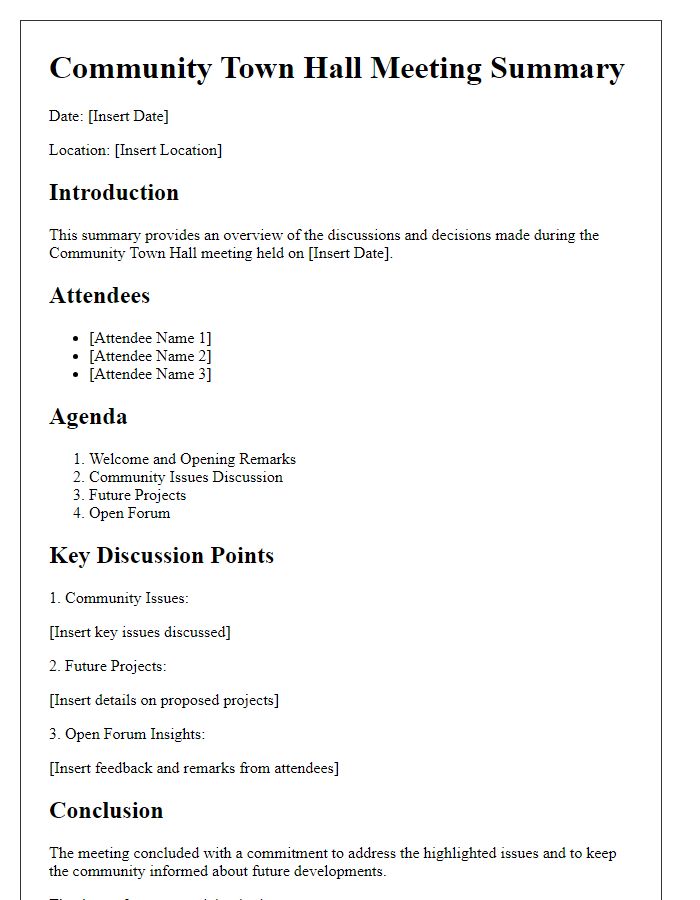 Letter template of community town hall meeting summary