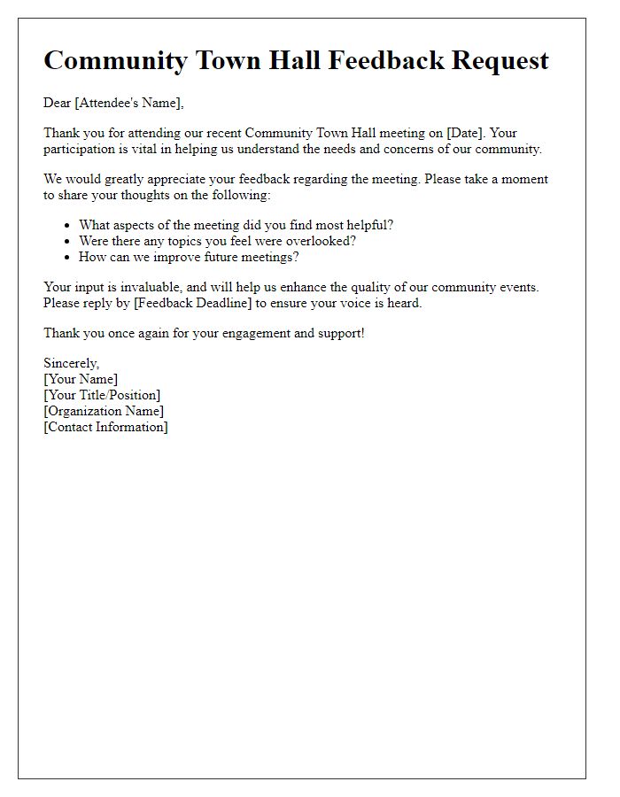 Letter template of feedback request from community town hall attendees