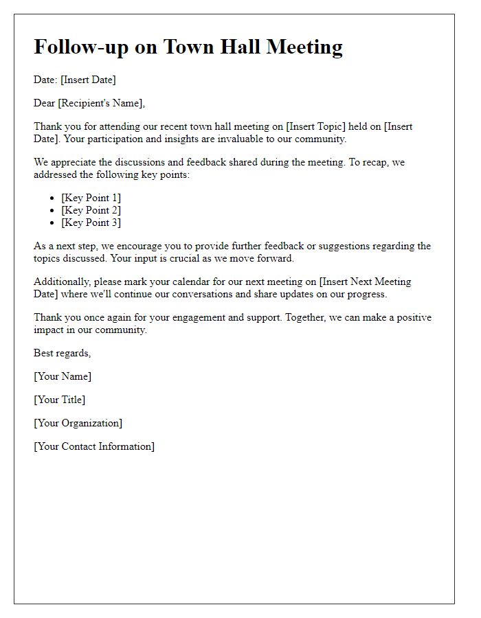 Letter template of follow-up after a community town hall meeting