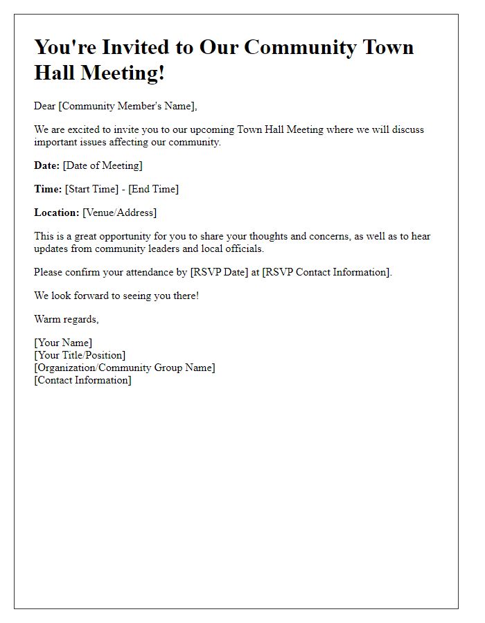 Letter template of invitation to a community town hall meeting