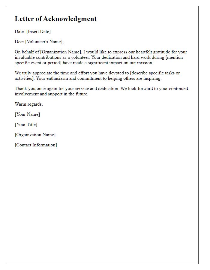 Letter template of Acknowledgment of Volunteer Efforts