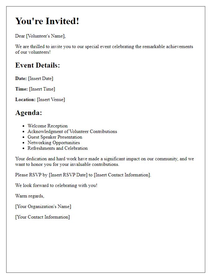 Letter template of Invitation to Celebrate Volunteer Achievements