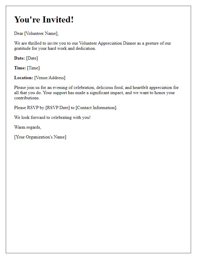 Letter template of Volunteer Appreciation Dinner Invitation