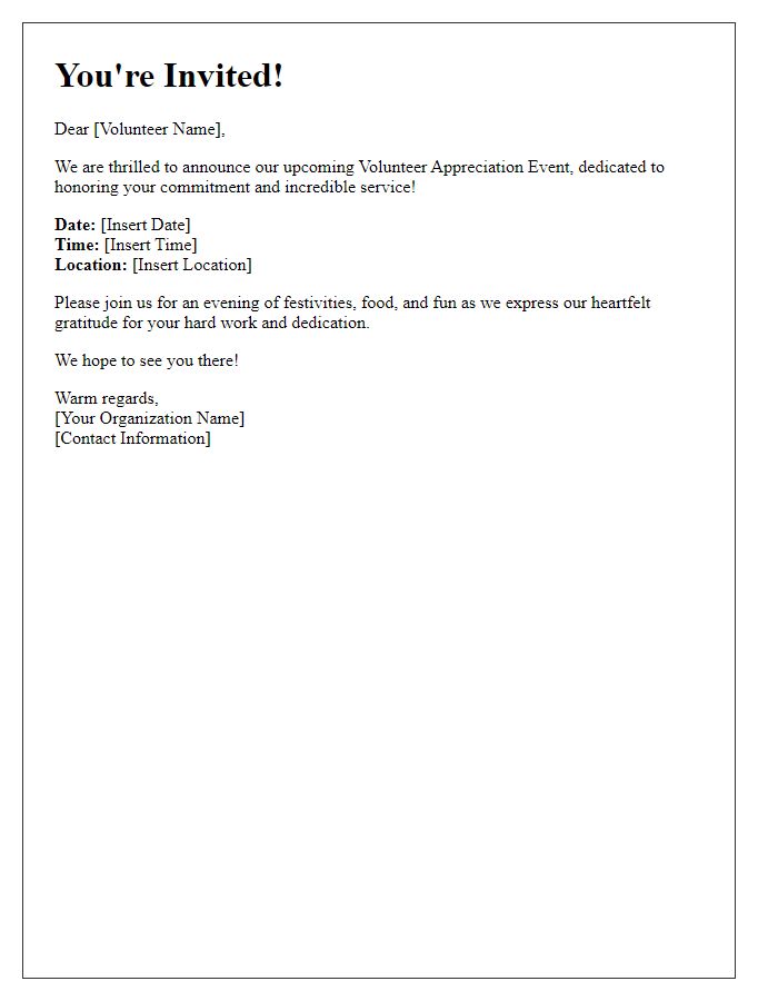 Letter template of Volunteer Appreciation Event Invitation