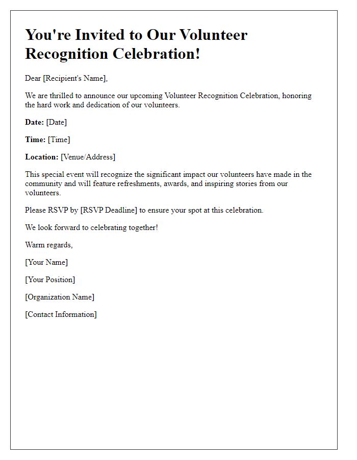 Letter template of Volunteer Recognition Celebration Announcement