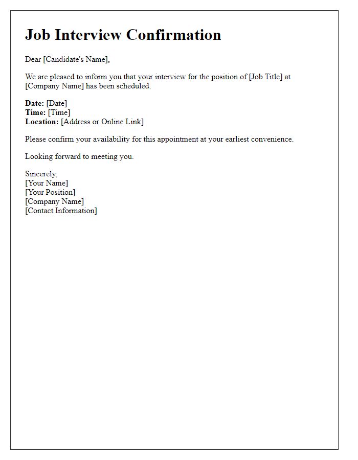 Letter template of job interview confirmation