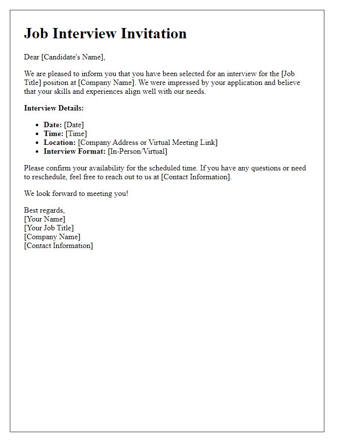 Letter template of job interview invitation