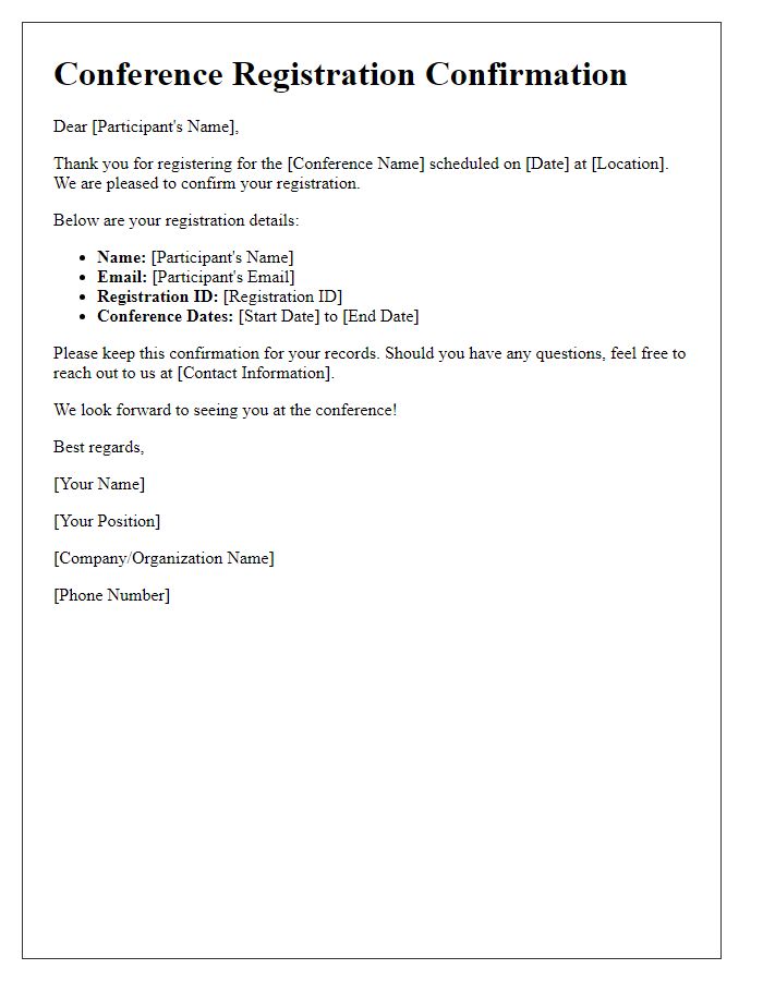 Letter template of confirmation for business conference registration