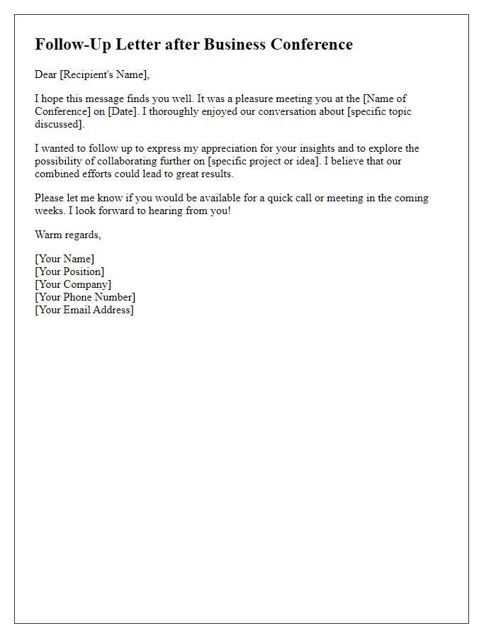 Letter template of follow-up for business conference networking