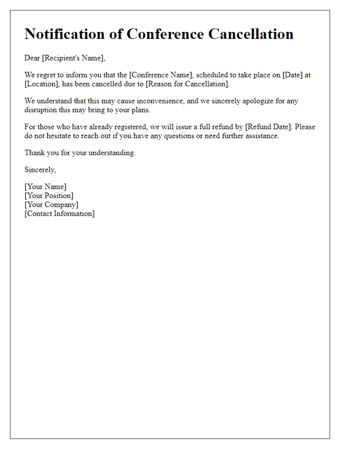 Letter template of notification for business conference cancellation