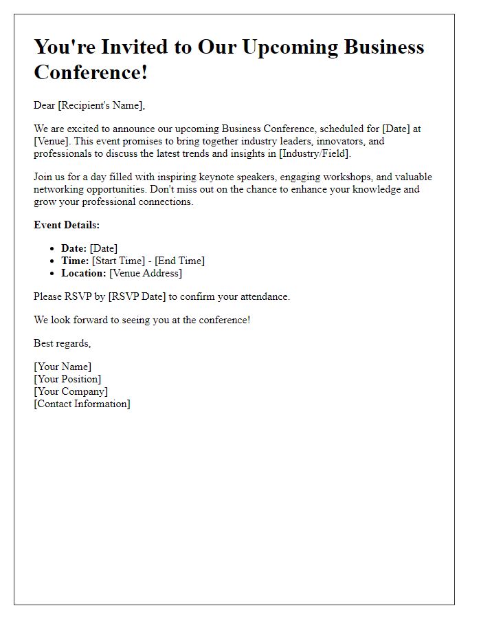 Letter template of promotion for upcoming business conference