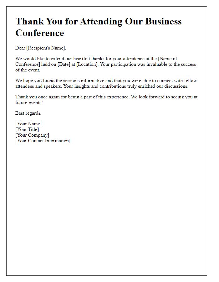 Letter template of thank you for business conference attendance